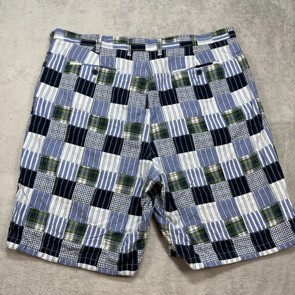 Tommy Hilfiger Shorts Mens 42 Blue Green Patchwork Madras Plaid Preppy Summer - Picture 10 of 11